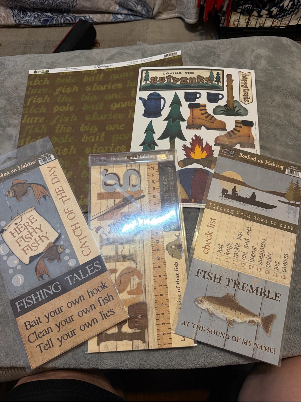 Paper Loft Hooked on Fishing Scrapbook Sticker Set Reminisce Fish Stories 5pc